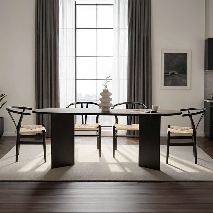 Hanah Home Sabella Mesa de Comedor extensible 200x90 cm color Madera Negra en melamina